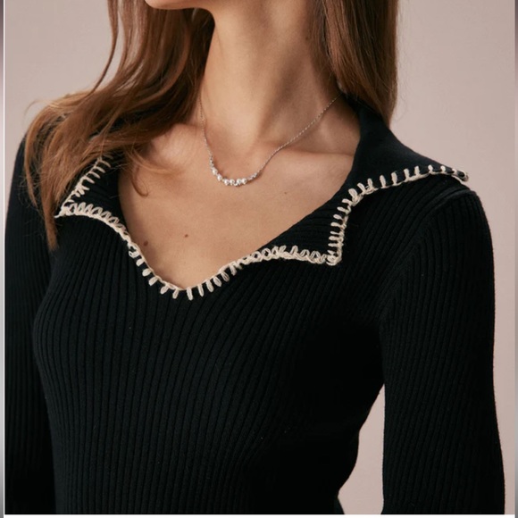 The Rihoas Black Contrast Stitch Sweater Mini Dress - Picture 3 of 7
